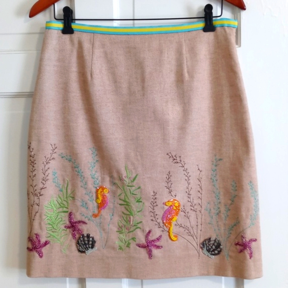 🪸Etcetera🪸 - Beaded Sea Life Linen Blend Stretch Skirt